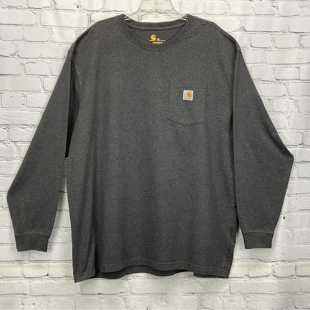 Carhartt T-Shirt Men's Size 3XL Gray Heathered Long Sleeve Pocket Logo Workwear